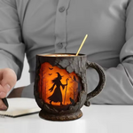 3D Halloween kézműves bögre – boszorkány és macska mintával
