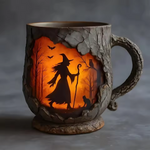 3D Halloween kézműves bögre – boszorkány és macska mintával